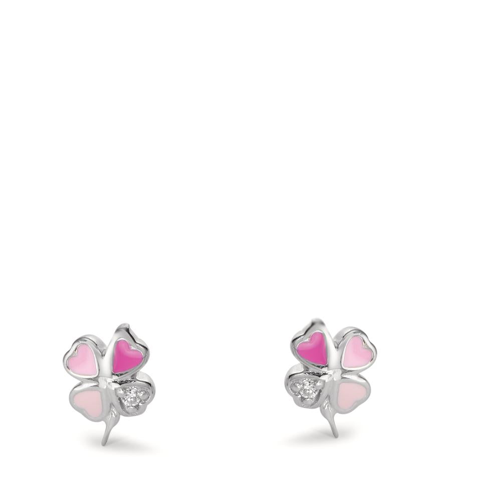 Stud earrings Silver Zirconia 2 Stones Rhodium plated Cloverleaf Ø5 mm