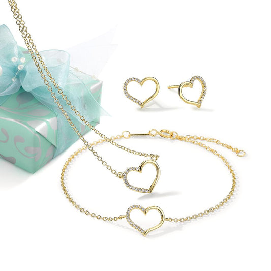 Set Silver Yellow Gold plated Heart 38-42 cm
