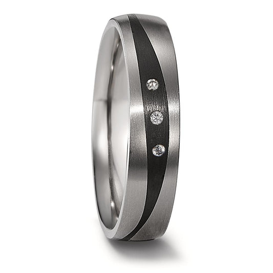 Wedding Ring Titanium, Carbon Diamond 0.03 ct, 3 Stones, w-si