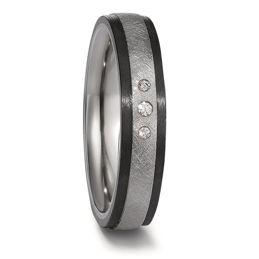 Wedding Ring Titanium, Carbon Diamond 0.05 ct, 3 Stones, w-si