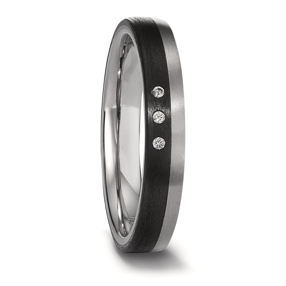 Wedding Ring Titanium, Carbon Diamond 0.03 ct, 3 Stones, w-si