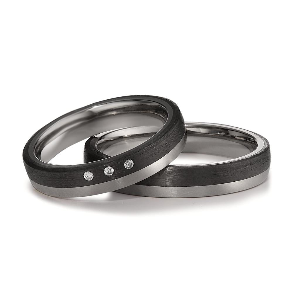 Wedding Ring Titanium, Carbon Diamond 0.03 ct, 3 Stones, w-si