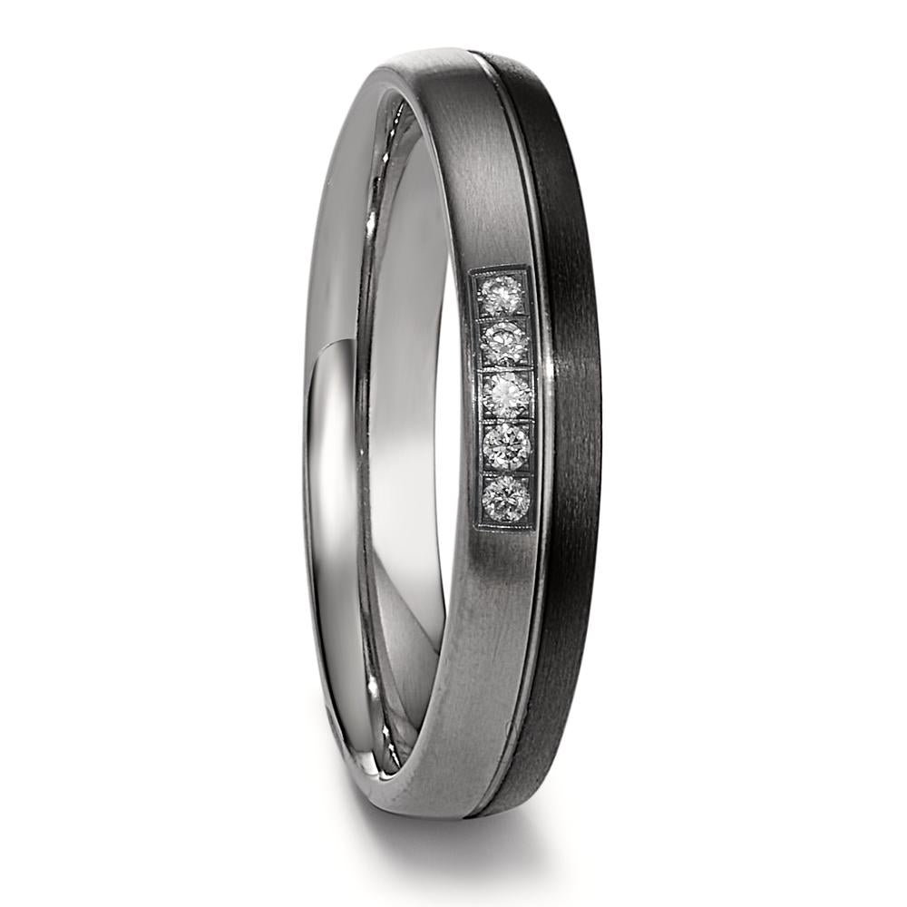 Wedding Ring Titanium, Carbon Diamond 0.05 ct, 5 Stones, w-si