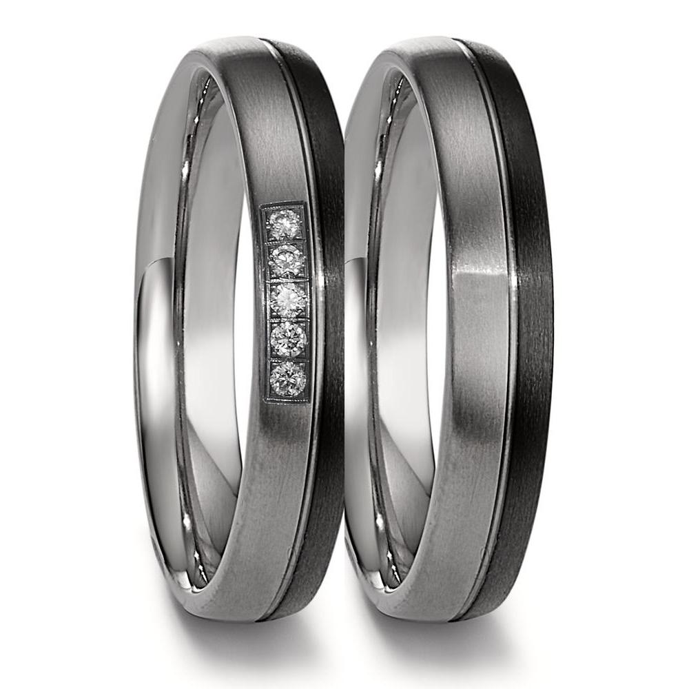 Wedding Ring Titanium, Carbon Diamond 0.05 ct, 5 Stones, w-si