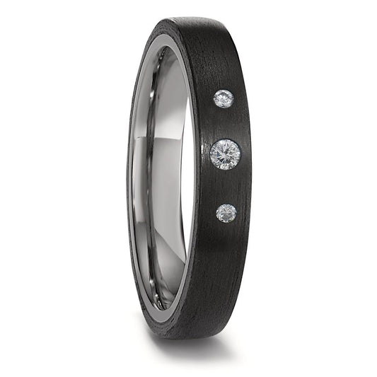 Wedding Ring Titanium, Carbon Diamond 0.09 ct, 3 Stones, w-si