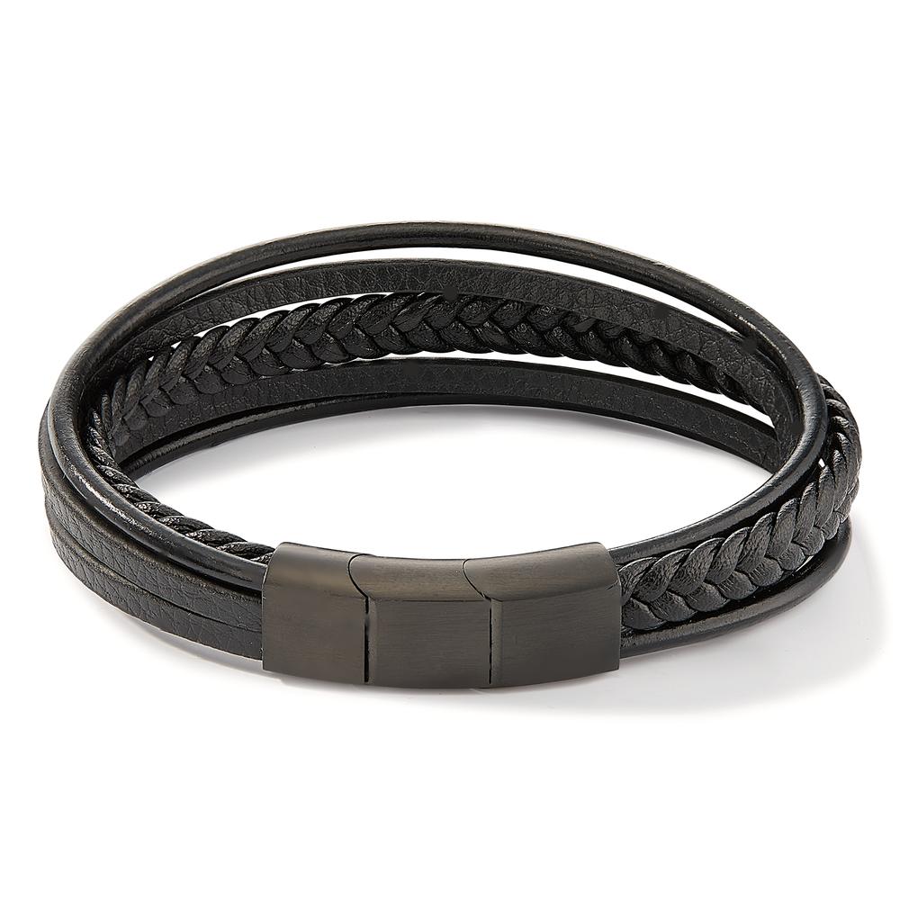 Bracelet Artificial leather, Stainless steel Black IP coated 21-22 cm