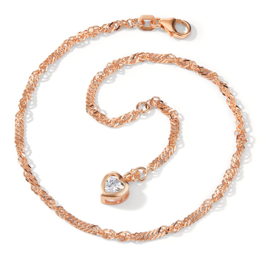 Anklet Silver Zirconia Rose Gold plated Heart 23-26 cm