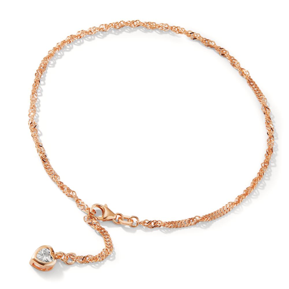 Anklet Silver Zirconia Rose Gold plated Heart 23-26 cm