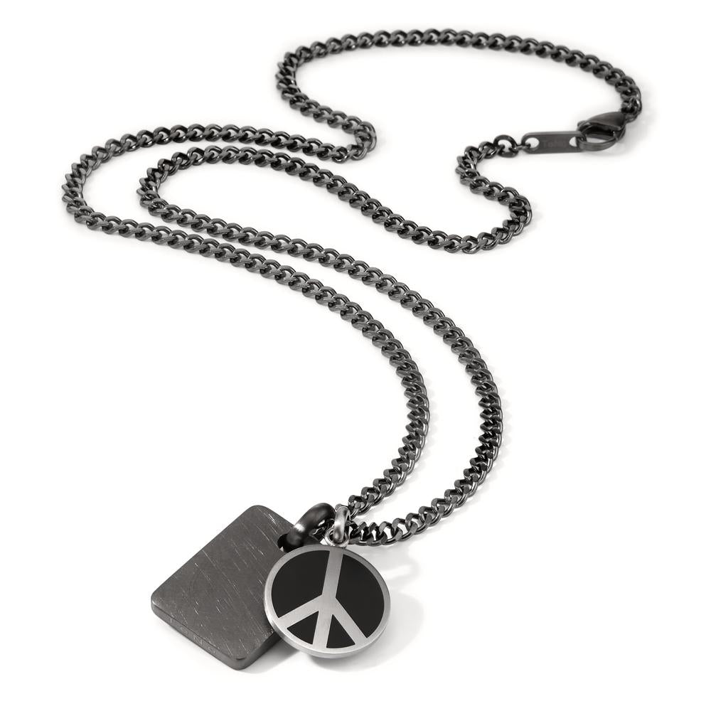 Necklace with pendant Stainless steel Gray Enameled Peace 60 cm