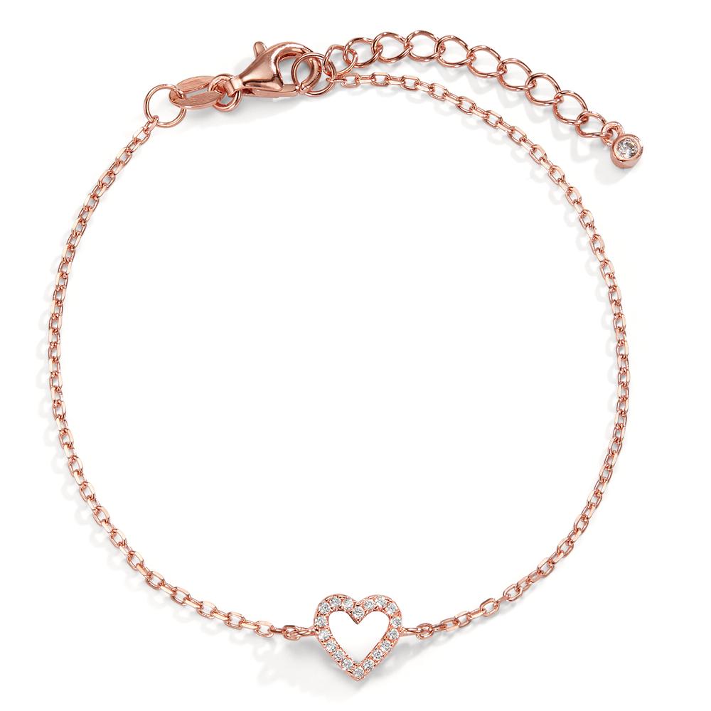 Bracelet Silver Zirconia Rose Gold plated Heart 17-20 cm