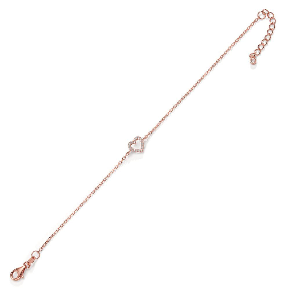 Bracelet Silver Zirconia Rose Gold plated Heart 17-20 cm