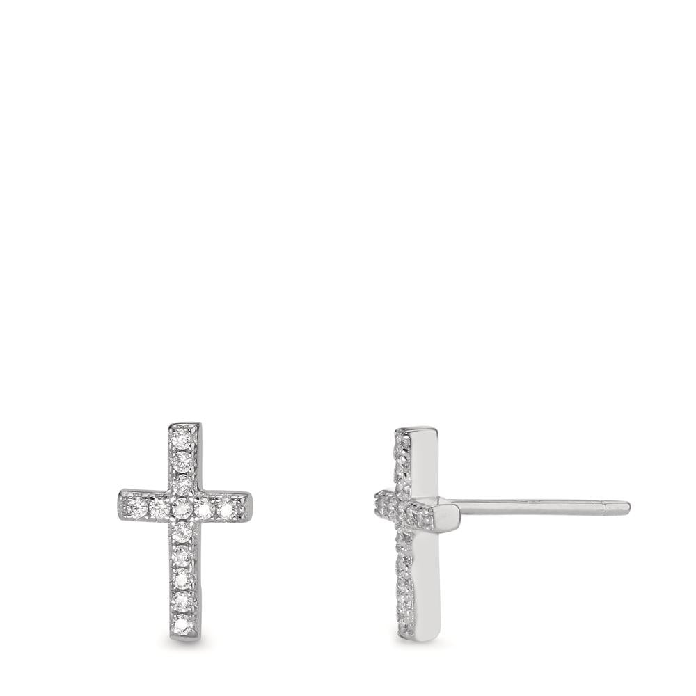 Stud earrings Silver Zirconia 26 Stones Rhodium plated Cross