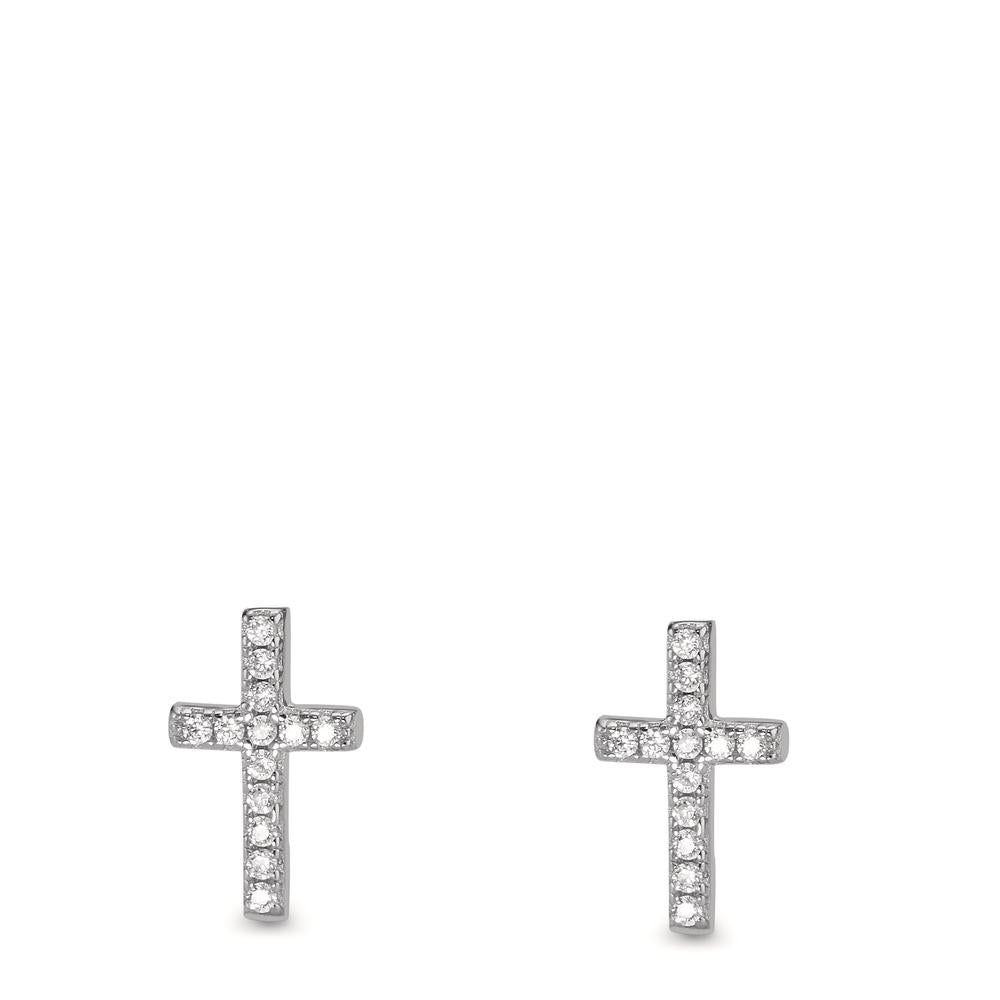 Stud earrings Silver Zirconia 26 Stones Rhodium plated Cross