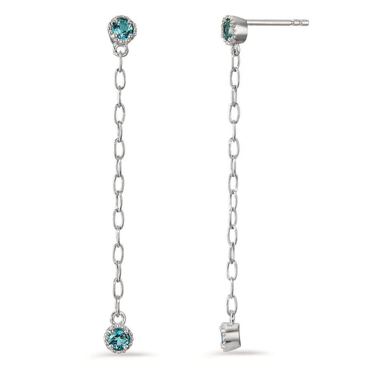 Drop Earrings Silver Zirconia Aqua, 4 Stones Rhodium plated