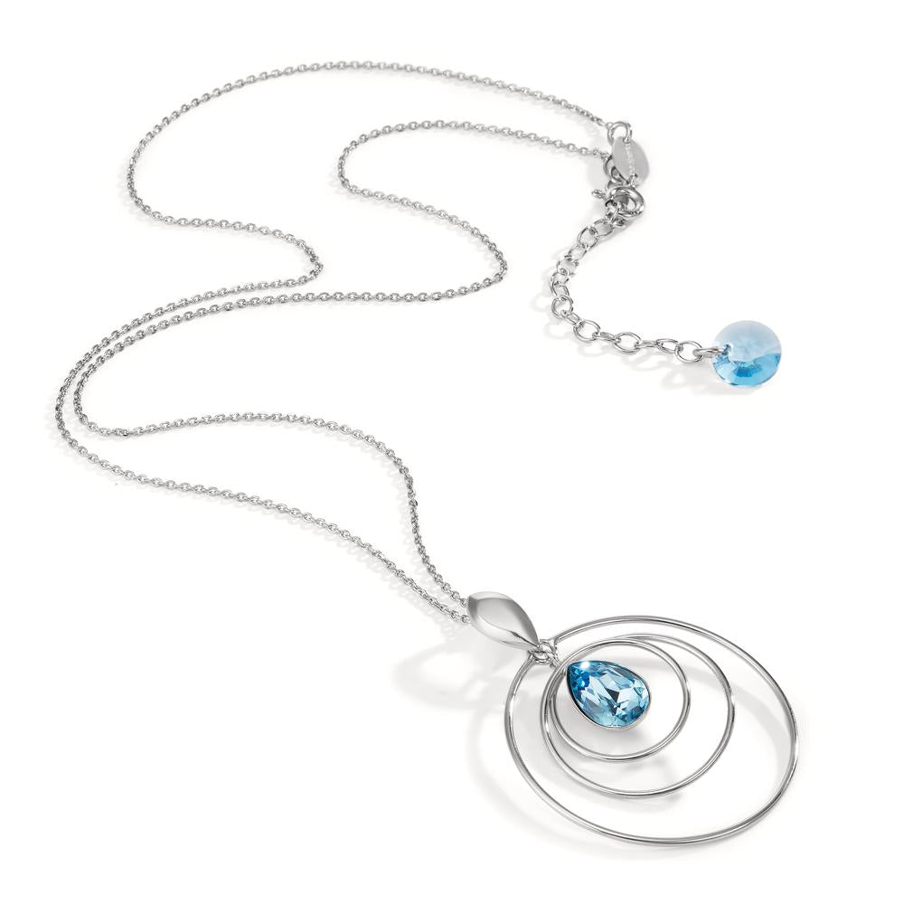 Necklace with pendant Silver Zirconia Aqua, 2 Stones Rhodium plated 43-47 cm Ø30 mm