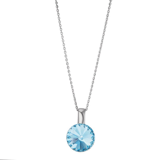 Necklace with pendant Silver Zirconia Aqua, 2 Stones Rhodium plated 43-47 cm Ø12 mm