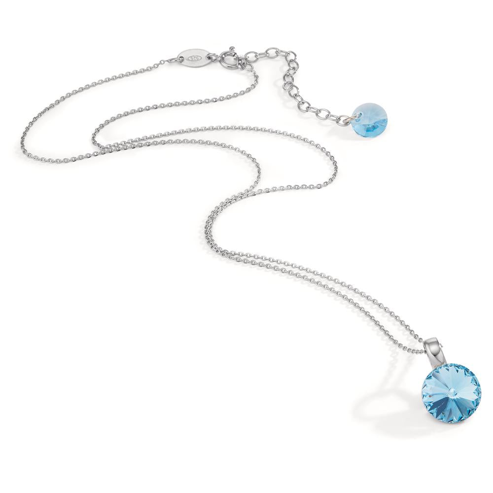 Necklace with pendant Silver Zirconia Aqua, 2 Stones Rhodium plated 43-47 cm Ø12 mm