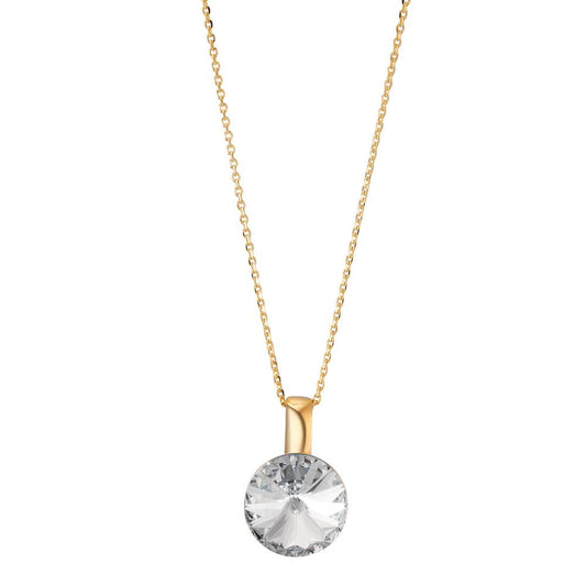 Necklace with pendant Silver Zirconia White, 2 Stones Yellow Gold plated 43-47 cm Ø12 mm