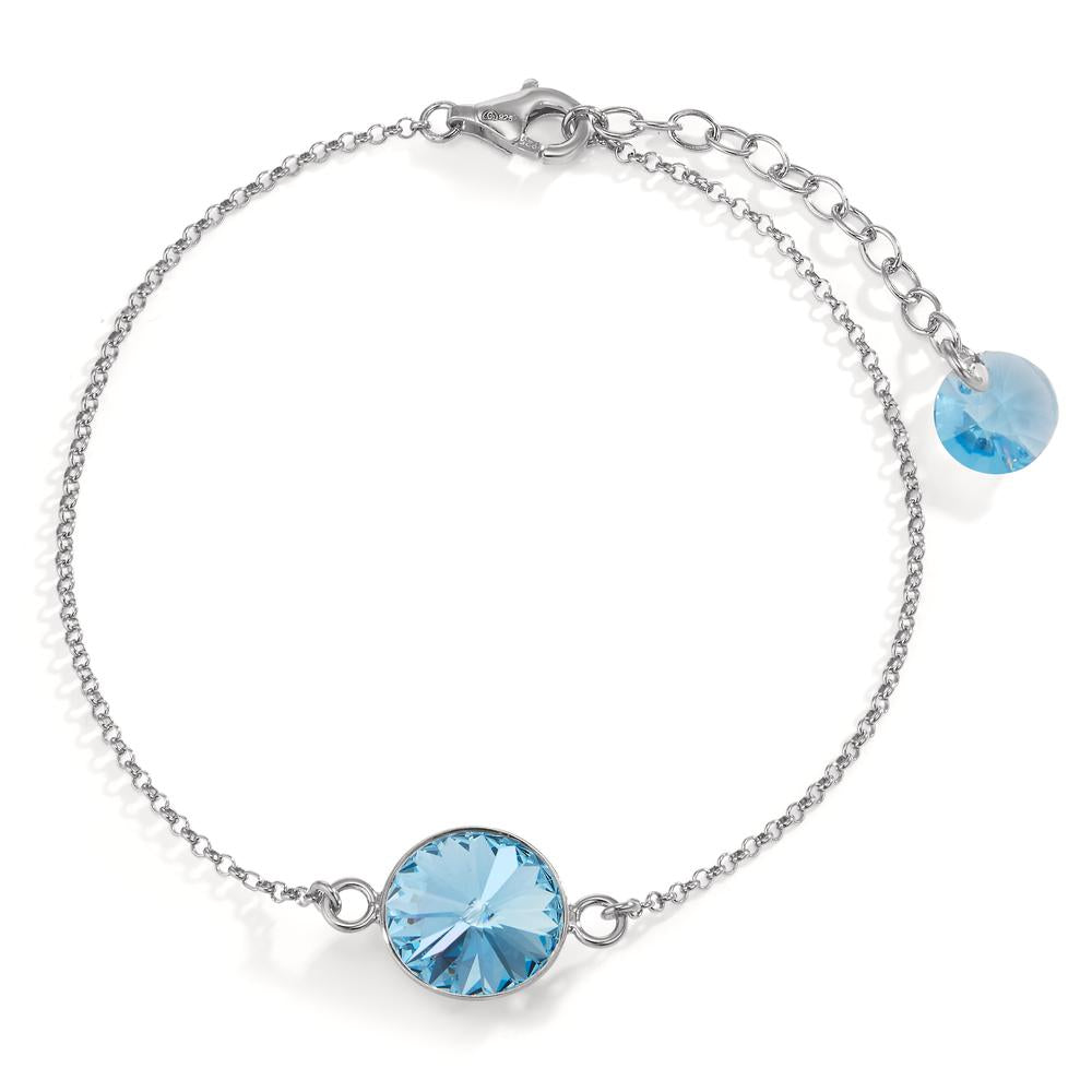 Bracelet Silver Zirconia Aqua, 2 Stones Rhodium plated 17.5-20.5 cm Ø11 mm