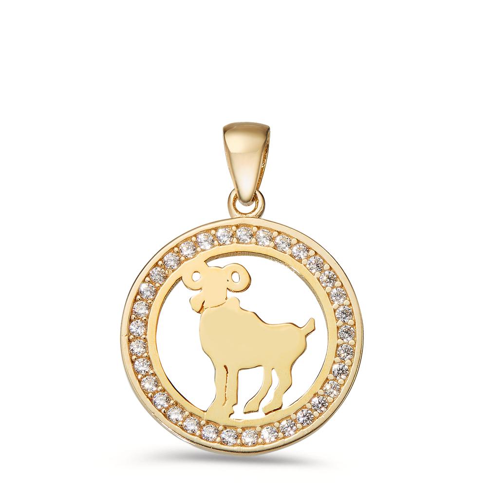 Pendant 9k Yellow Gold Zirconia Zodiac Sign Aries Ø16.5 mm