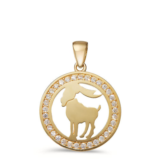 Pendant 9k Yellow Gold Zirconia Zodiac Sign Capricorn Ø16.5 mm