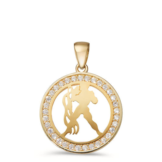 Pendant 9k Yellow Gold Zirconia Zodiac Sign Aquarius Ø16.5 mm