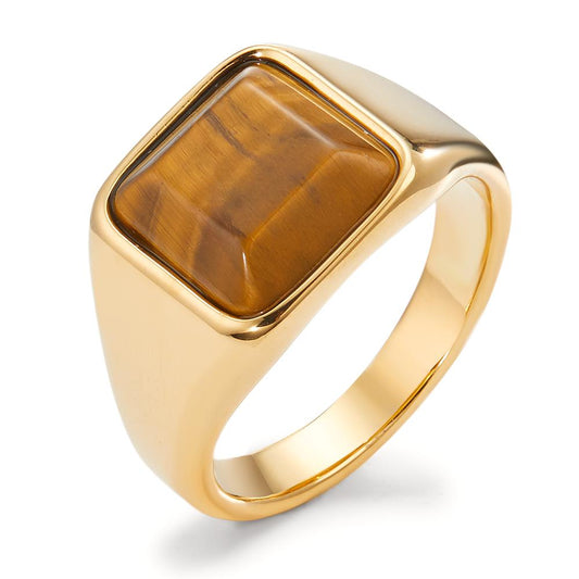 Ring Stainless steel Tiger Eye Yellow IP coated