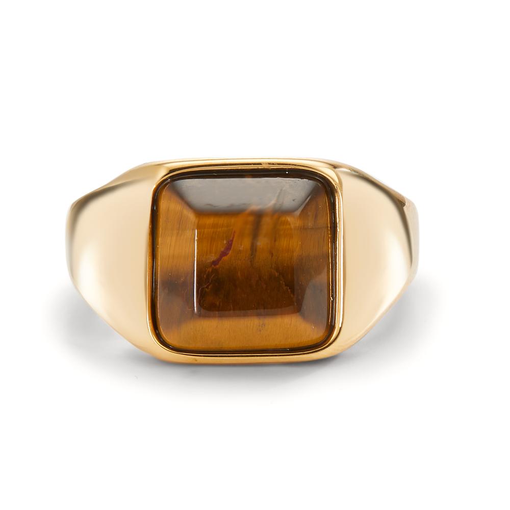 Ring Stainless steel Tiger Eye Yellow IP coated