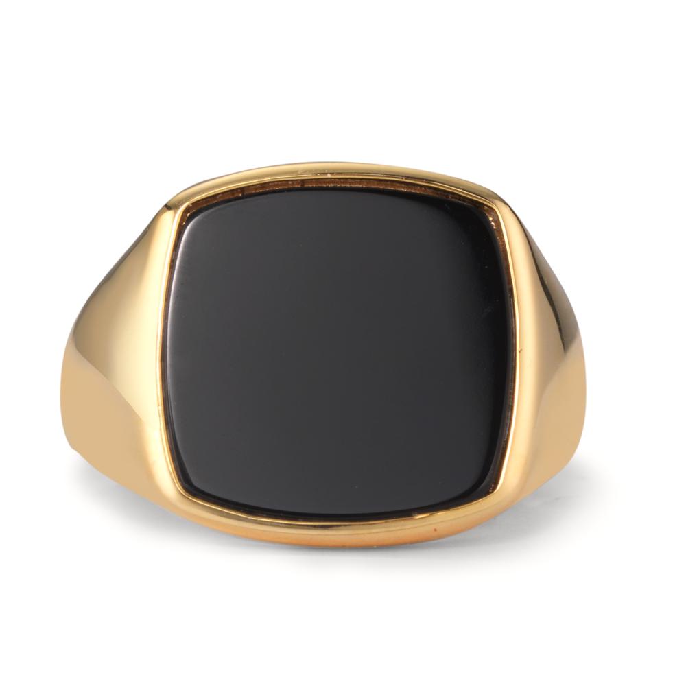 Ring Silver Onyx Yellow Gold plated