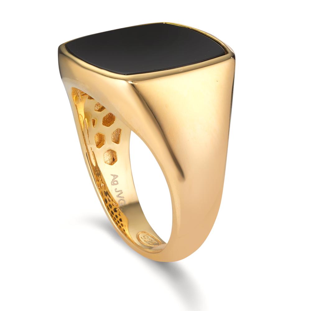 Ring Silver Onyx Yellow Gold plated