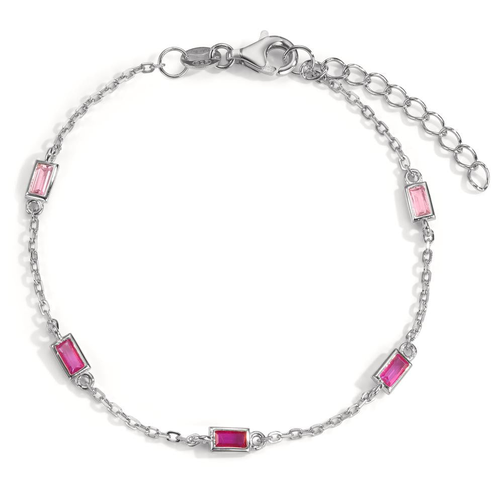 Bracelet Silver Zirconia Rose, 5 Stones Rhodium plated 16-18.5 cm