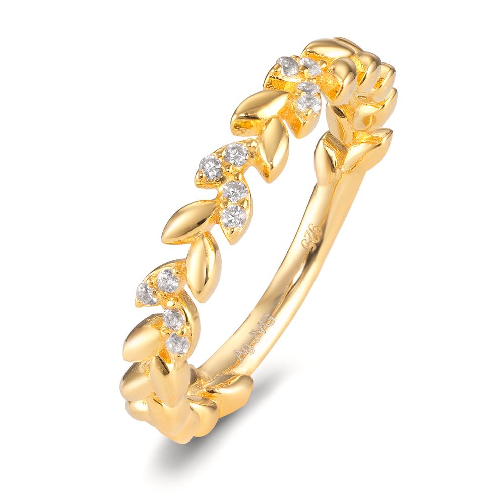 Ring Silver Zirconia Yellow Gold plated Leaf