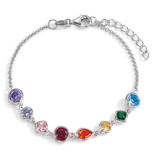 Bracelet Silver Zirconia Colorful, 8 Stones Rhodium plated 16-18.5 cm