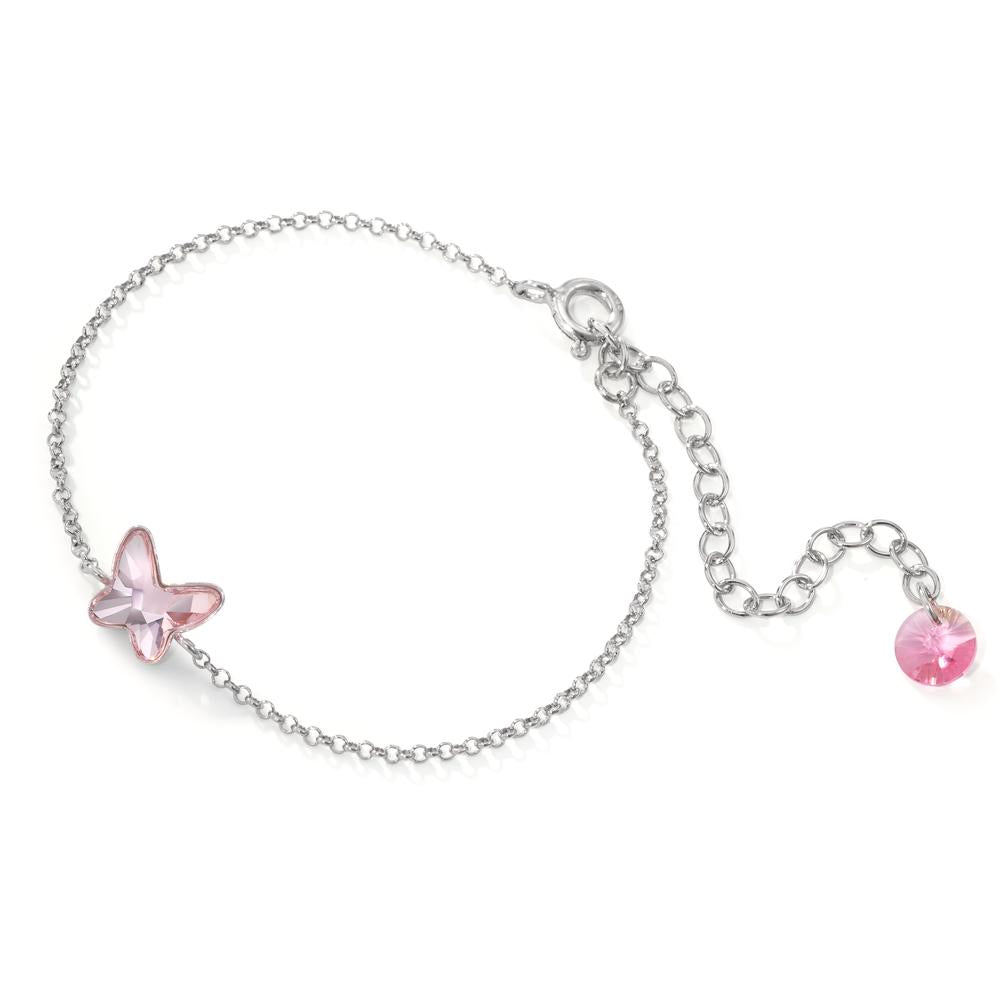 Bracelet Silver Zirconia Rose, 2 Stones Rhodium plated Butterfly 13.5-18.5 cm