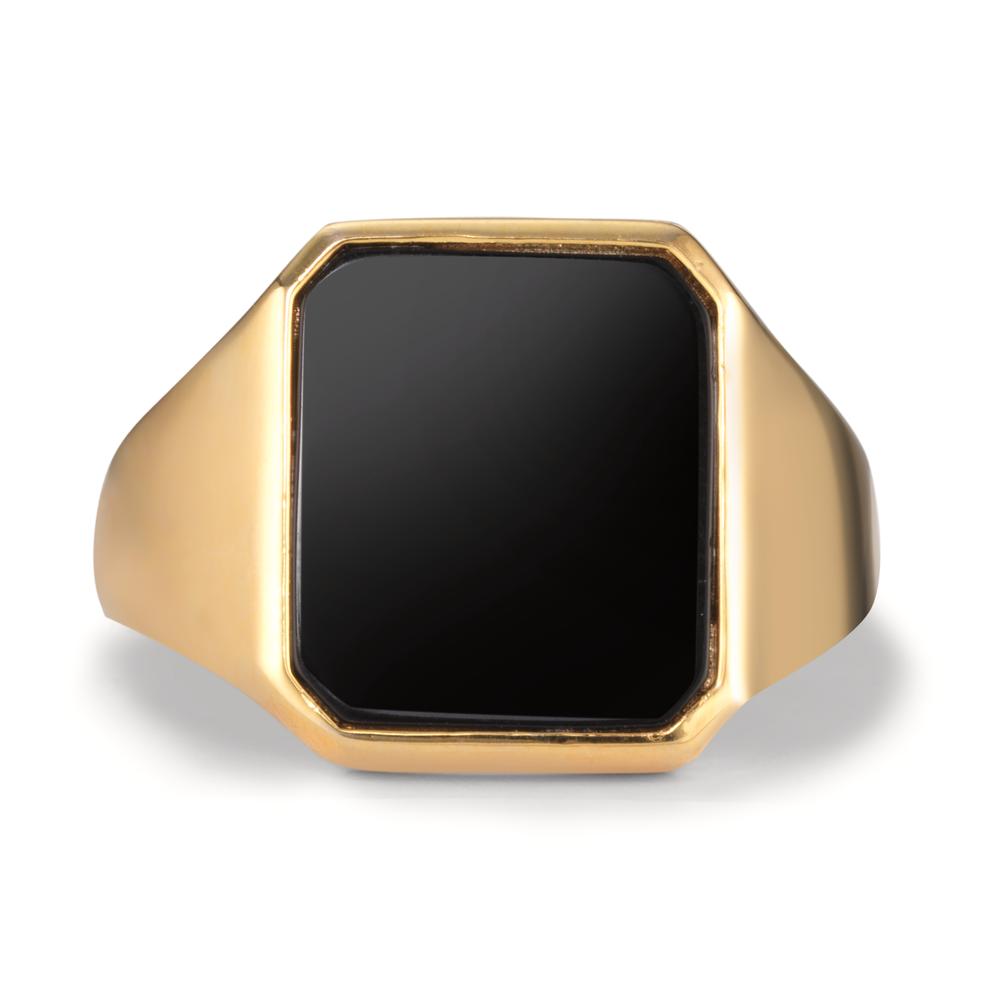 Ring Silver Onyx Yellow Gold plated