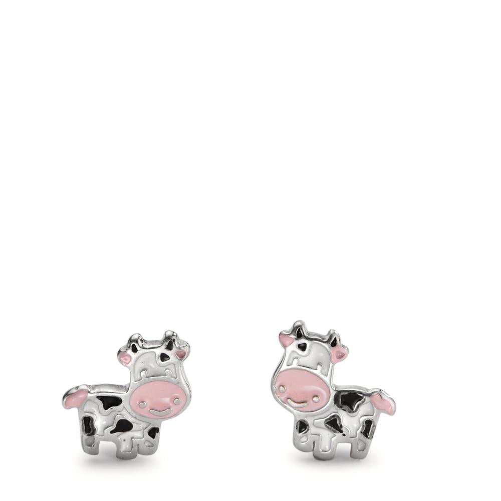 Stud earrings Silver Rhodium plated Cow Ø7 mm