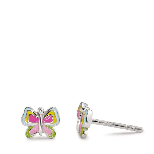 Stud earrings Silver Rhodium plated Butterfly Ø6 mm