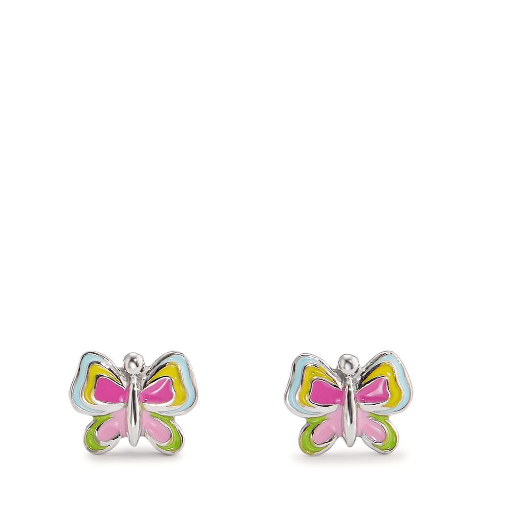 Stud earrings Silver Rhodium plated Butterfly Ø6 mm