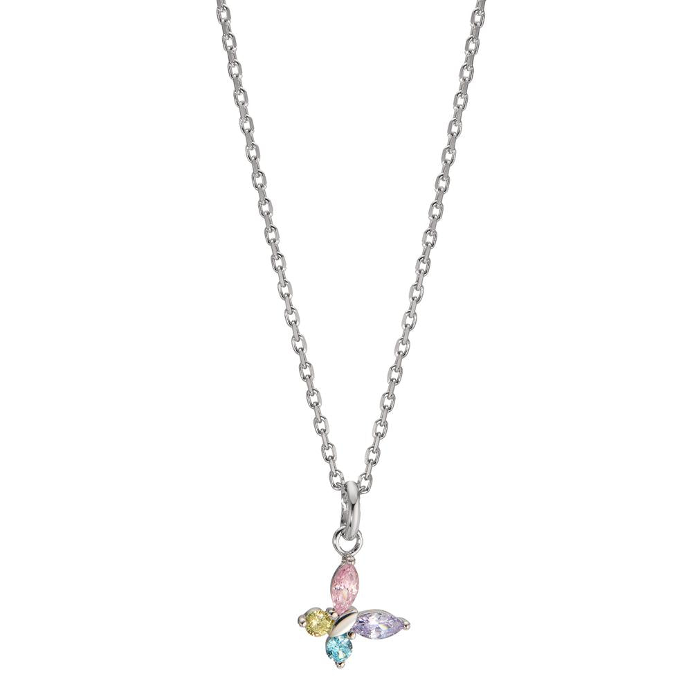 Necklace with pendant Silver Zirconia 4 Stones Rhodium plated Butterfly 36-38 cm