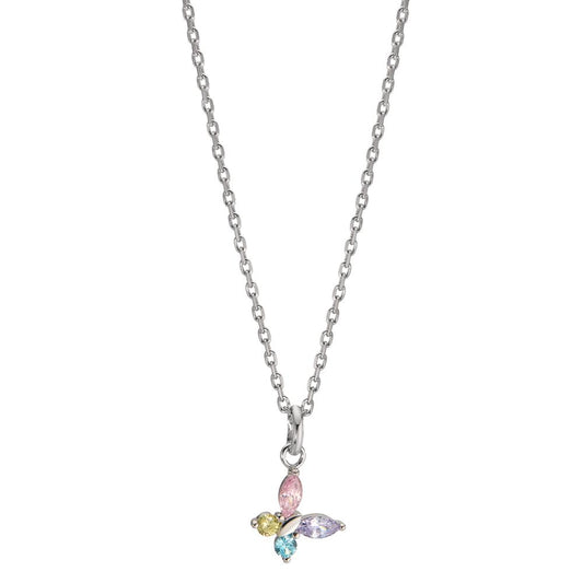 Chain necklace with pendant Silver Zirconia 4 Stones Rhodium plated Butterfly 36-38 cm