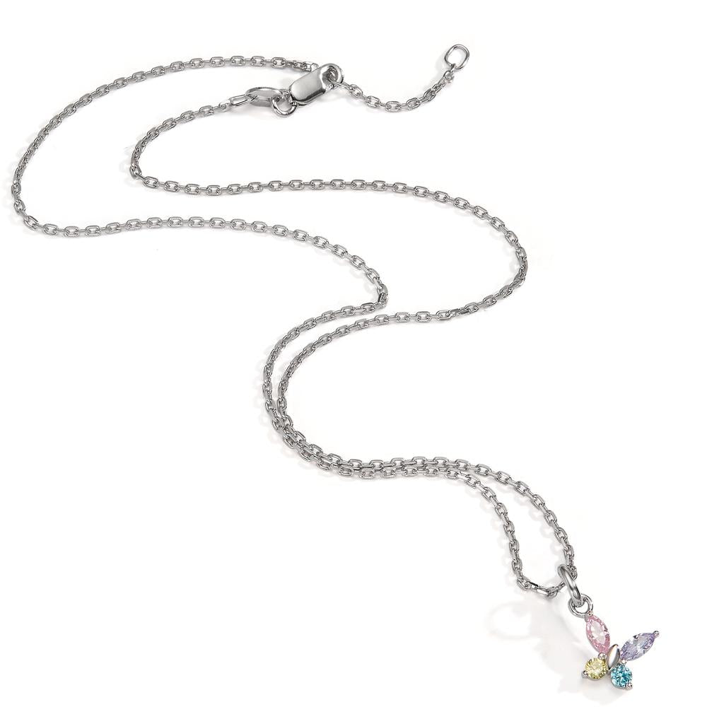 Necklace with pendant Silver Zirconia 4 Stones Rhodium plated Butterfly 36-38 cm