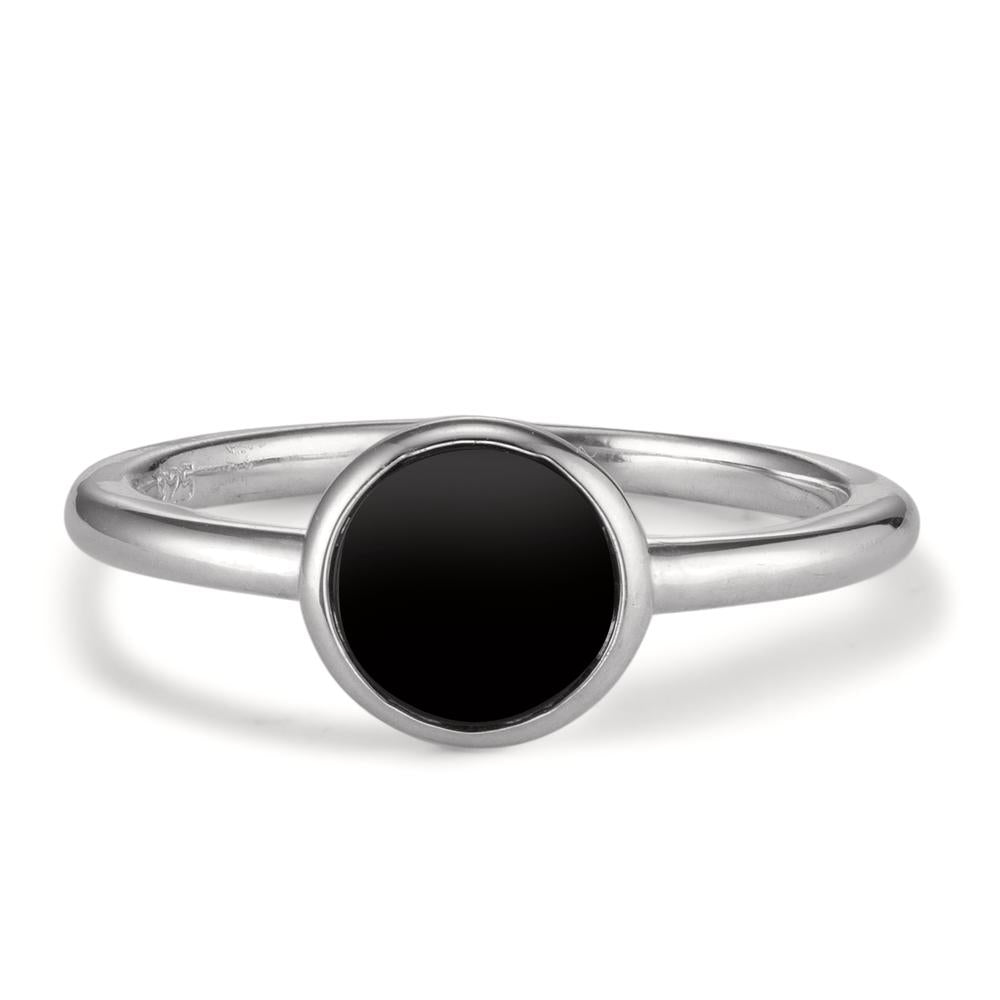 Ring Silver Onyx Rhodium plated Ø7.5 mm