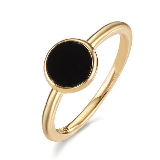 Ring Silver Onyx Yellow Gold plated Ø7.5 mm