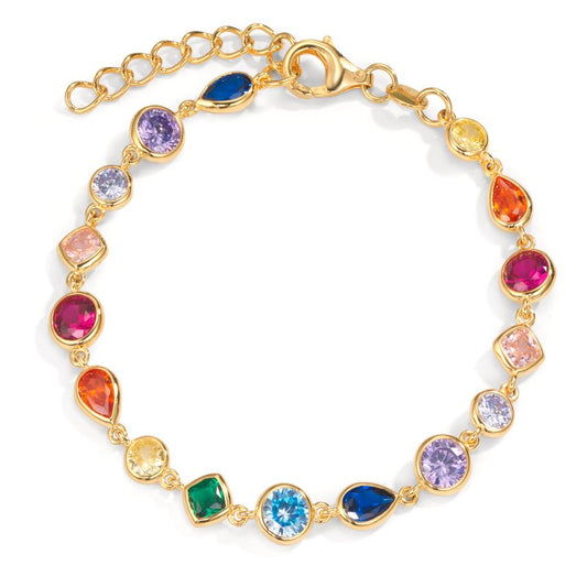 Bracelet Silver Zirconia Colorful, 16 Stones Yellow Gold plated 16-19 cm