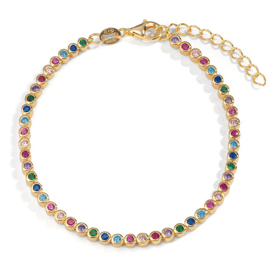 Bracelet Silver Zirconia Colorful, 49 Stones Yellow Gold plated 16-19 cm