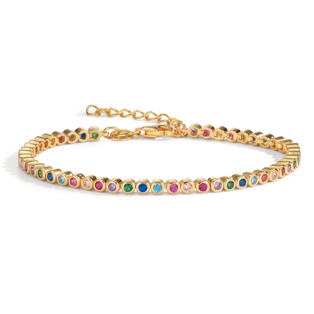 Bracelet Silver Zirconia Colorful, 49 Stones Yellow Gold plated 16-19 cm