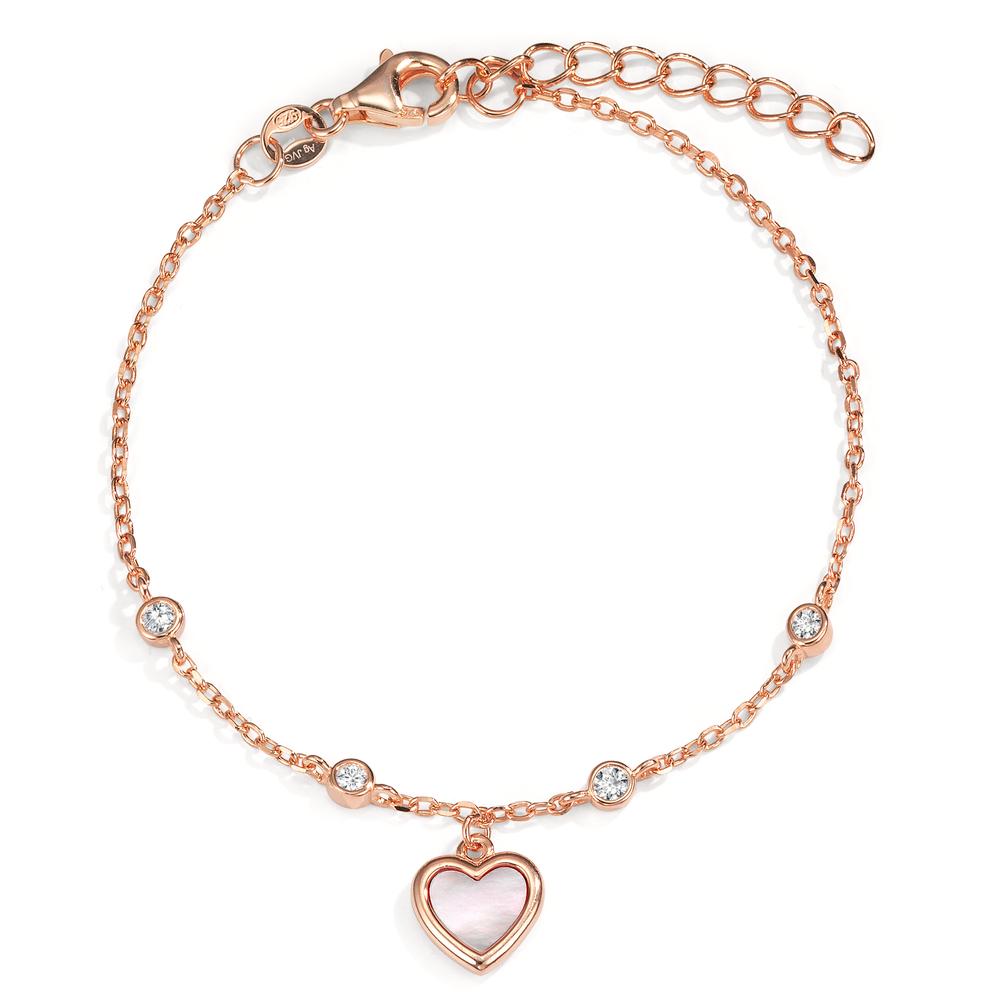 Bracelet Silver Zirconia 4 Stones Rose Gold plated Mother of pearl Heart 16-19 cm