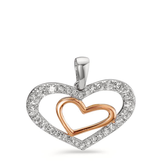 Pendant Silver Zirconia Rose Rhodium plated Heart