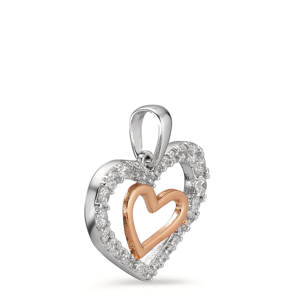 Pendant Silver Zirconia Rose Rhodium plated Heart