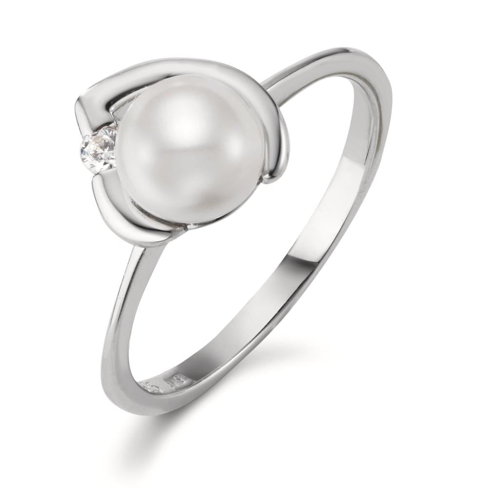 Ring Silver Zirconia 2 Stones Rhodium plated Freshwater pearl